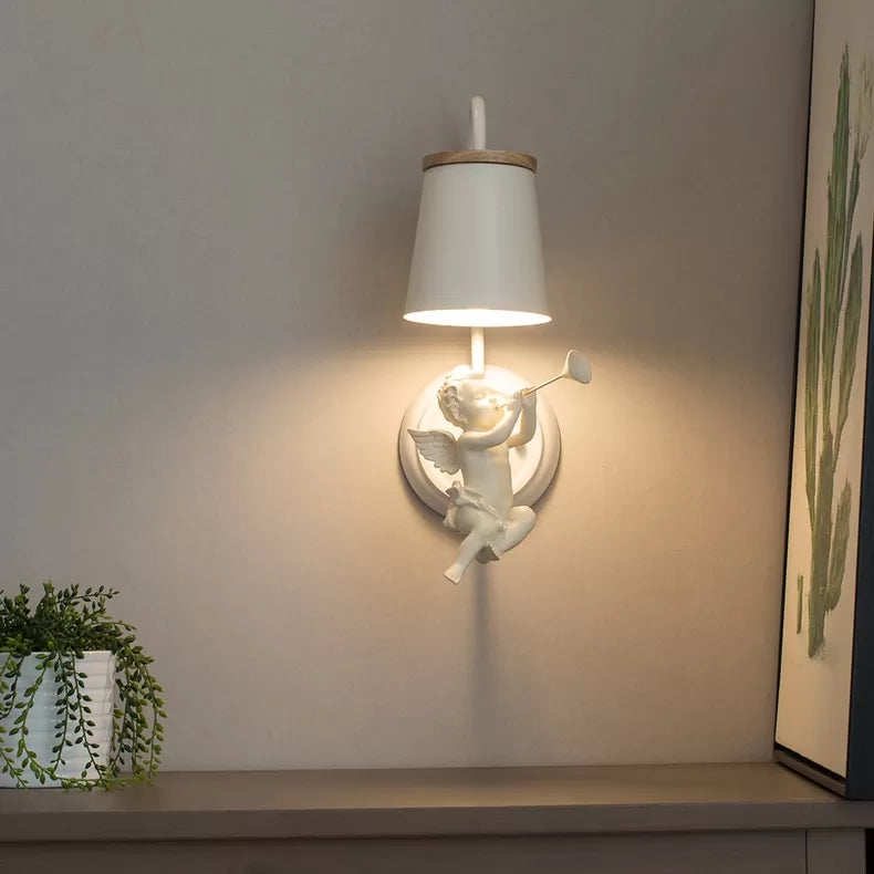 Skørter | White small angel wall light with bucket shade 1 head metal wall light for living room