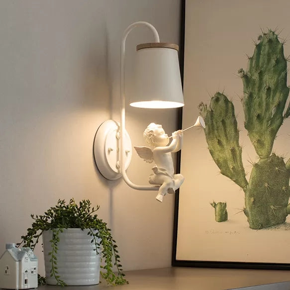 Skørter | White small angel wall light with bucket shade 1 head metal wall light for living room