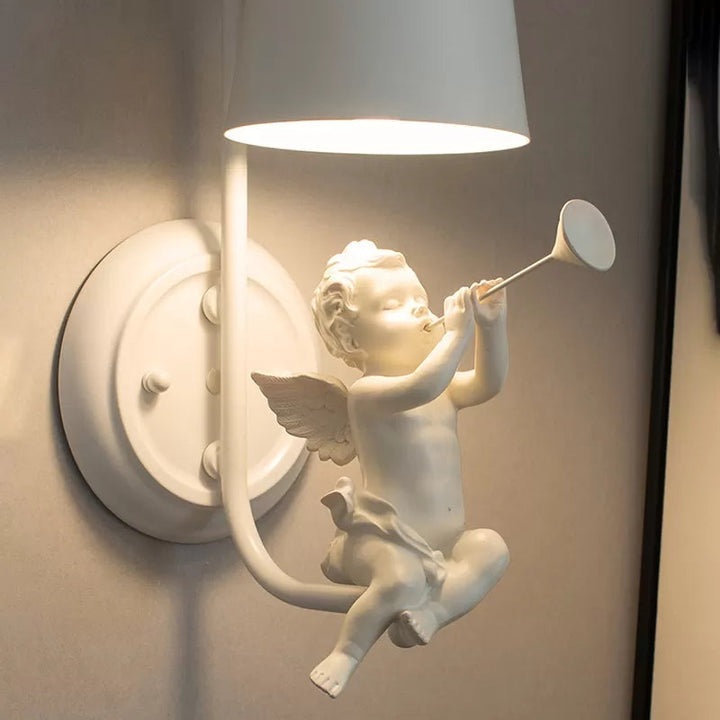 Skørter | White small angel wall light with bucket shade 1 head metal wall light for living room