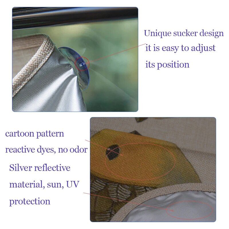 Lisslune | Cute cartoon linen car sunshade curtain for windshield and side windows - 70cm x 50cm