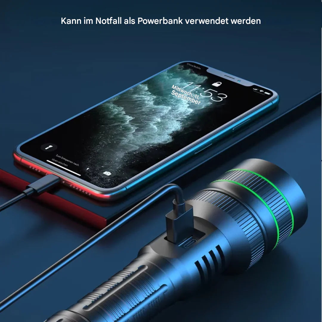 Lisslune | Extremely Bright and Zoomable LED Flashlight with Power Bank Function for Outdoor Adventures