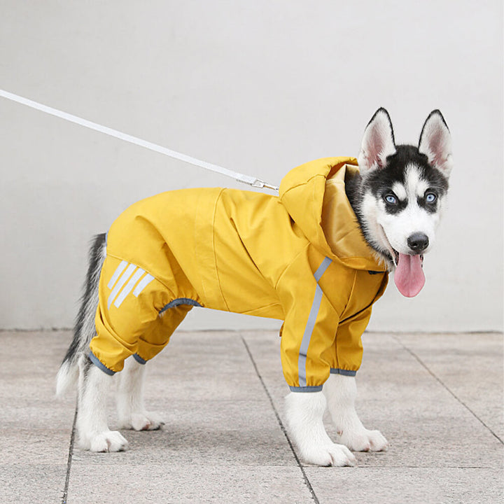 Lisslune | Stylish waterproof adjustable reflective stripe dog rain jacket with hood