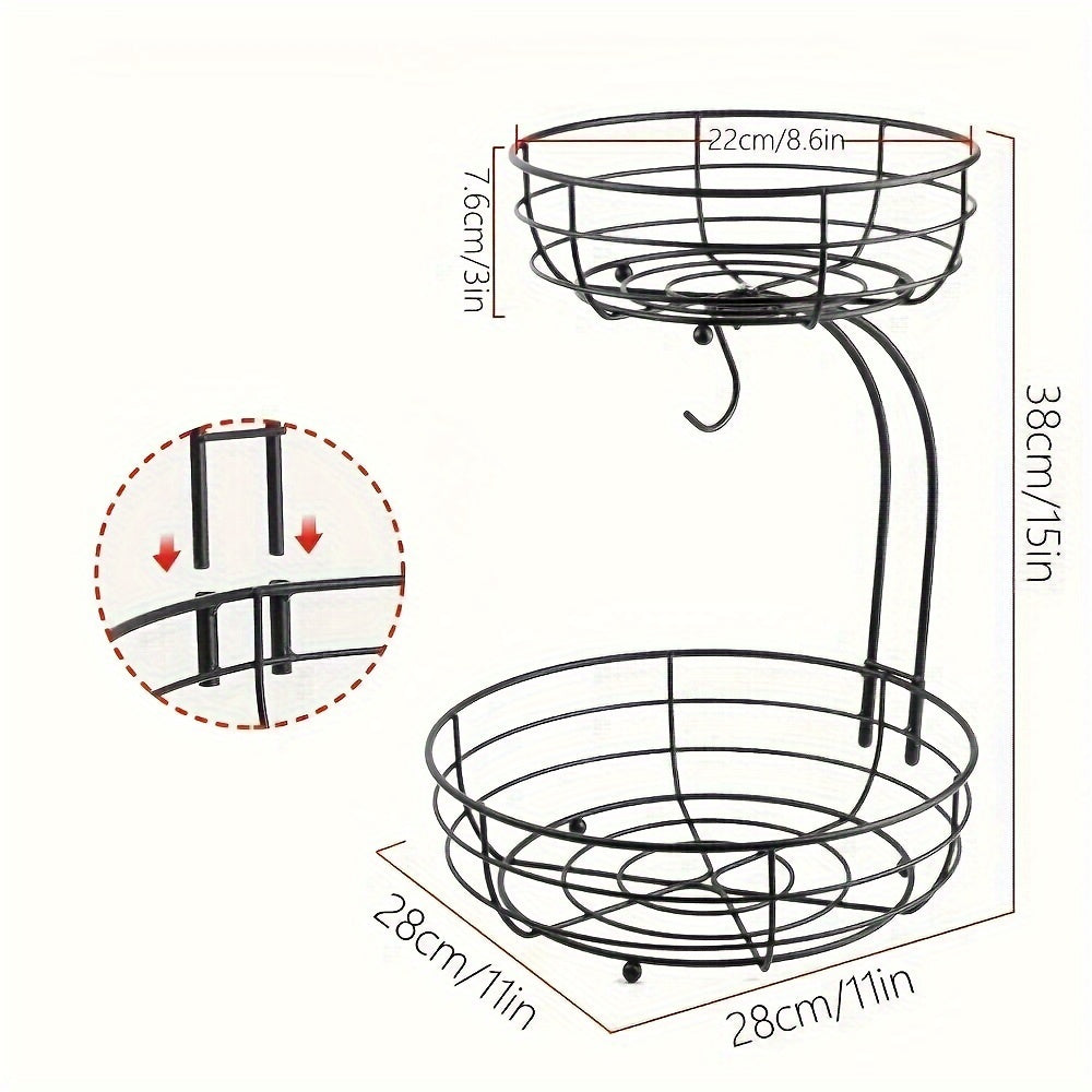 Lisslune | 2-Layer Oval Fruit Basket with Banana Holder – Metal Kitchen Organizer
