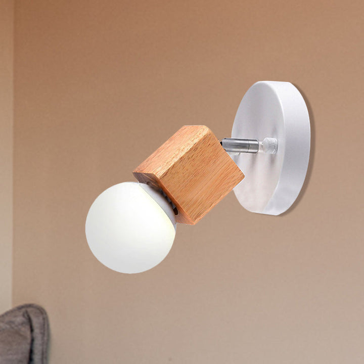 Lisslune | Black/White 1 Head Wall Lamp Sconces Industrial Style Wooden Square Wall Mount Light with Circular Wall Plate