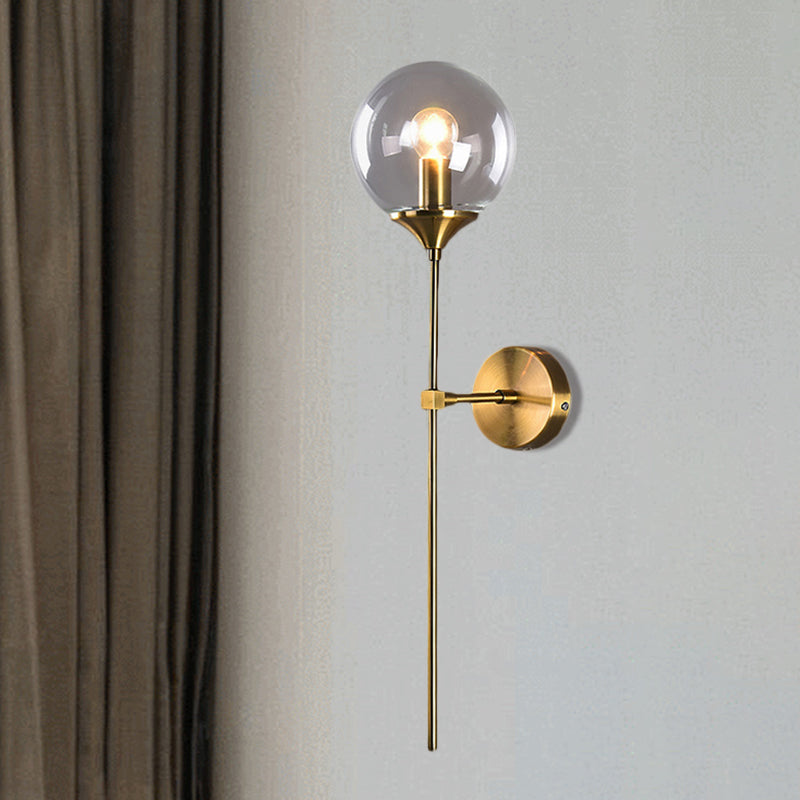 Skørter | Modern Globe Shade Wall Light Single Lamp Clear/Grey/Amber Glass Wall Light in Brass for Bedroom