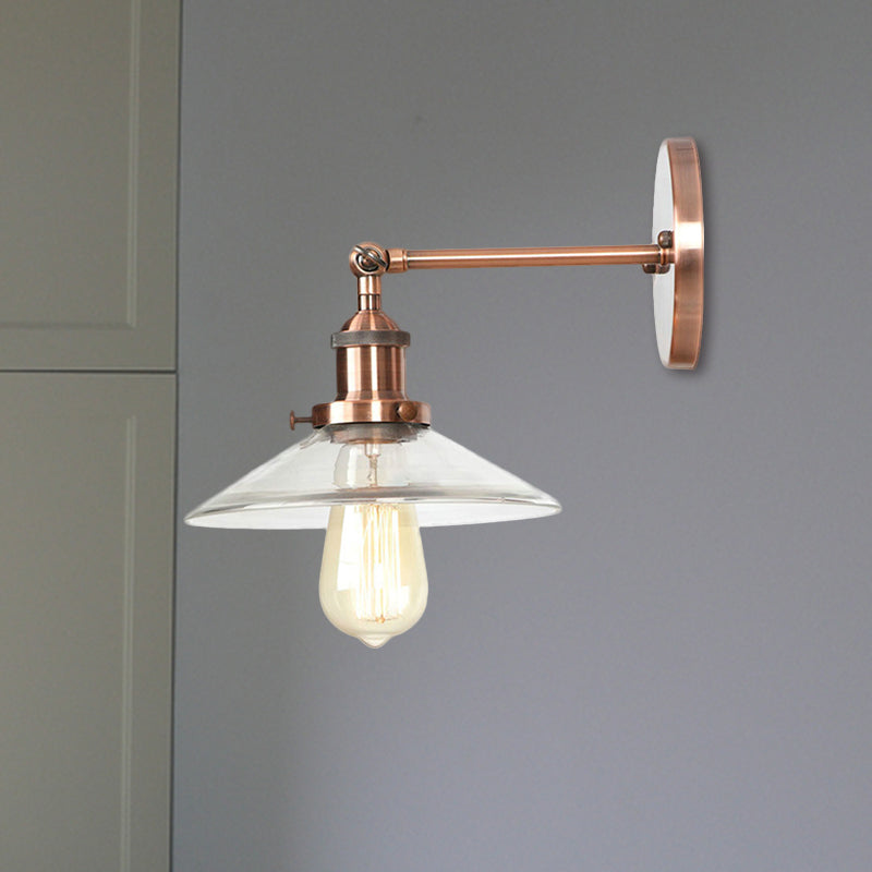 Lisslune | Cone-shaped bedroom wall light vintage clear glass 1 light copper wall lamp