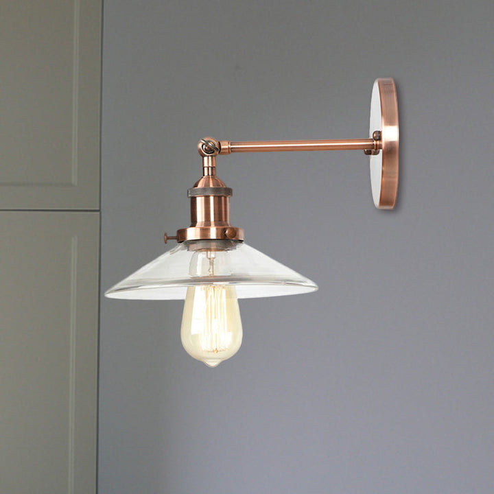 Lisslune | Cone-shaped bedroom wall light vintage clear glass 1 light copper wall lamp