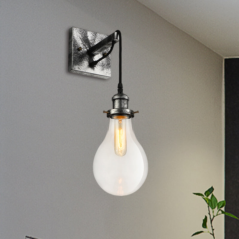 Lisslune | Black Bulb Shade Wall Light Industrial Clear Glass 1 Light Living Room Wall Lights Fixture