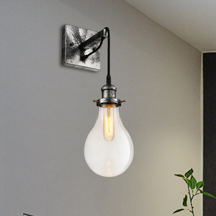 Lisslune | Black Bulb Shade Wall Light Industrial Clear Glass 1 Light Living Room Wall Lights Fixture
