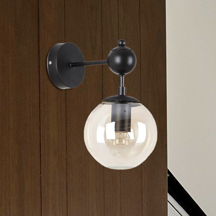 Lisslune | Globe Shade Living Room Wall Light Industrial Clear/Grey/Amber Glass 1 Light Black Wall Lamp