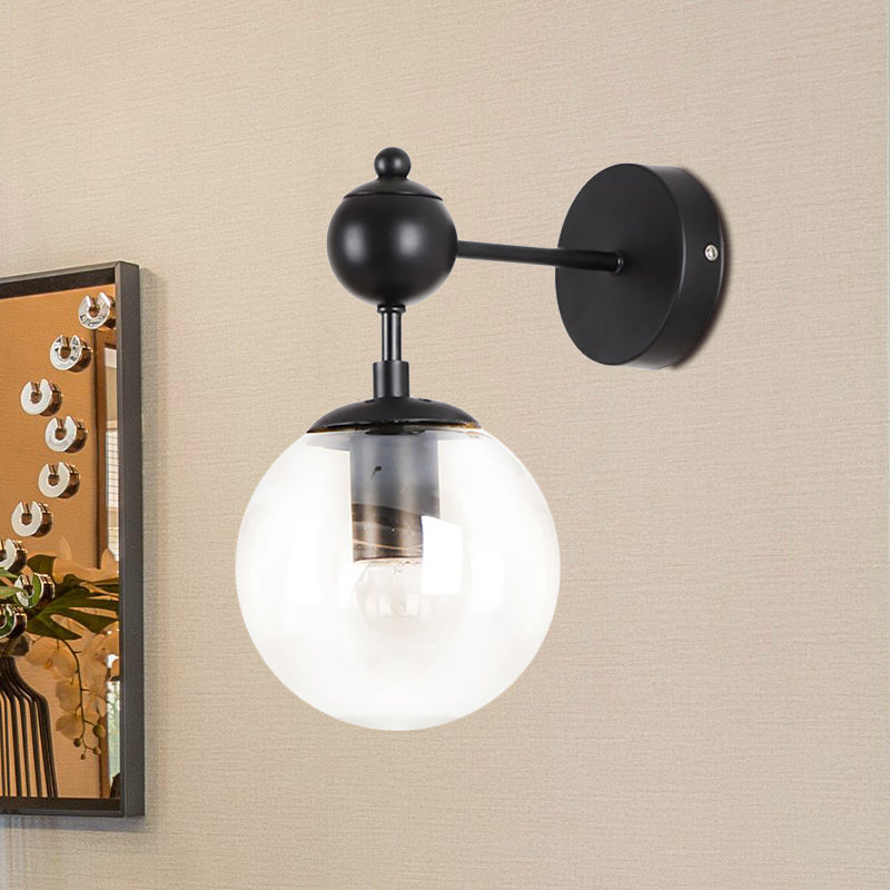 Lisslune | Globe Shade Living Room Wall Light Industrial Clear/Grey/Amber Glass 1 Light Black Wall Lamp