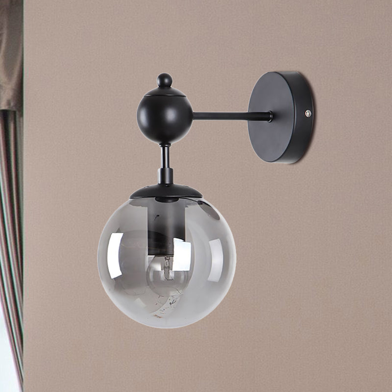 Lisslune | Globe Shade Living Room Wall Light Industrial Clear/Grey/Amber Glass 1 Light Black Wall Lamp