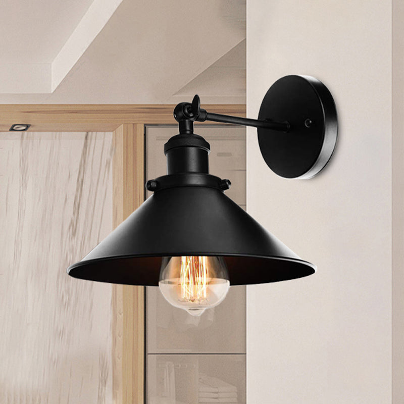 Lisslune | Metallic Cone Wall Lamp Light Loft Style 1 Light Living Room Adjustable Wall Mount Light in Black, 2 Pack