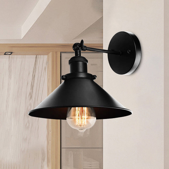 Lisslune | Metallic Cone Wall Lamp Light Loft Style 1 Light Living Room Adjustable Wall Mount Light in Black, 2 Pack