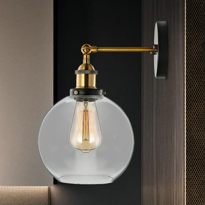 Lisslune | Clear Glass Blown Wall Sconces Antiques 1 Light Living Room Lighting Fixture in Brass