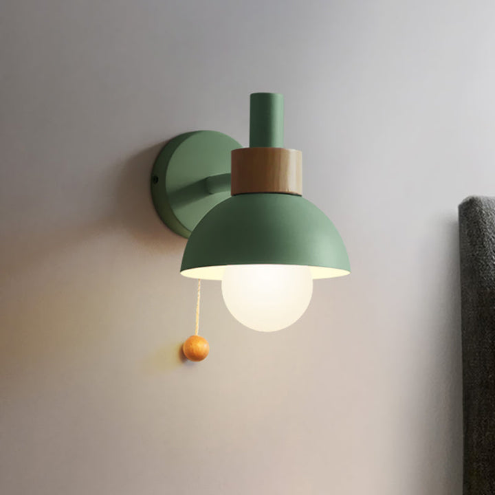 Skørter | Macaron Domed Wall Light 1 Bulb Wall Light with Metal Shade and Pull Chain in White/Pink/Green
