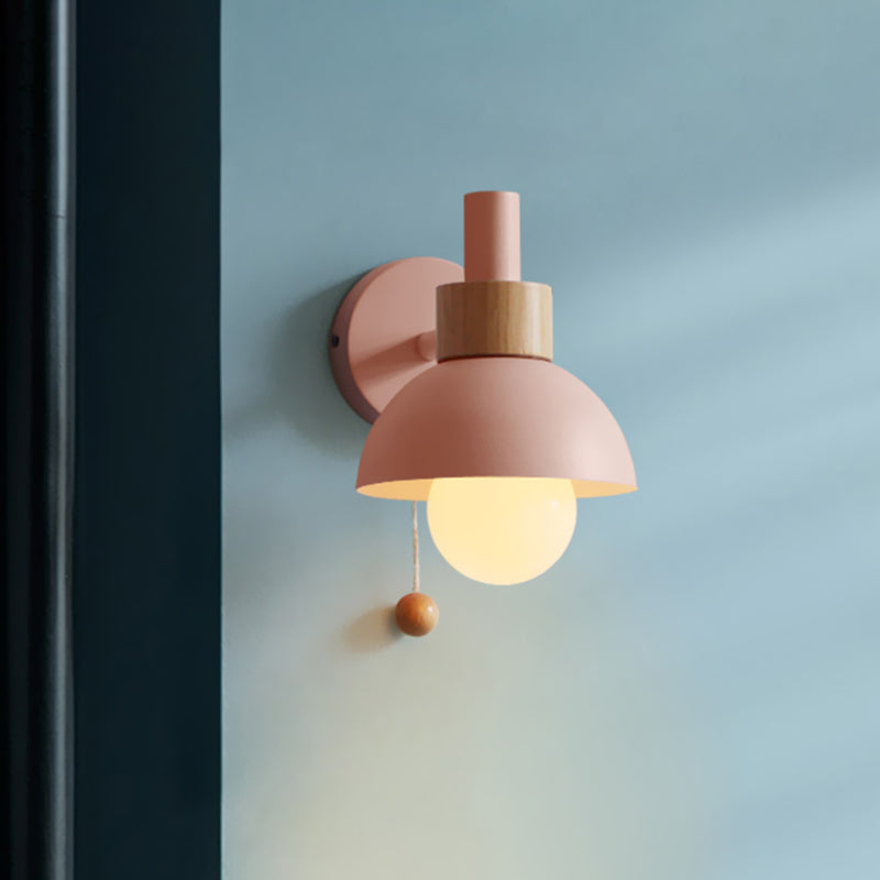 Skørter | Macaron Domed Wall Light 1 Bulb Wall Light with Metal Shade and Pull Chain in White/Pink/Green