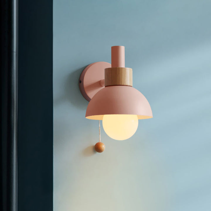 Skørter | Macaron Domed Wall Light 1 Bulb Wall Light with Metal Shade and Pull Chain in White/Pink/Green
