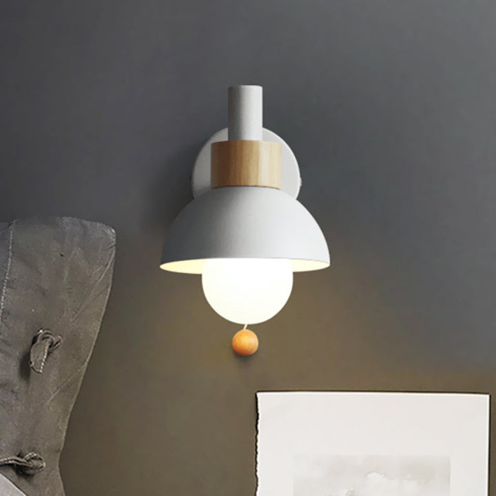 Skørter | Macaron Domed Wall Light 1 Bulb Wall Light with Metal Shade and Pull Chain in White/Pink/Green