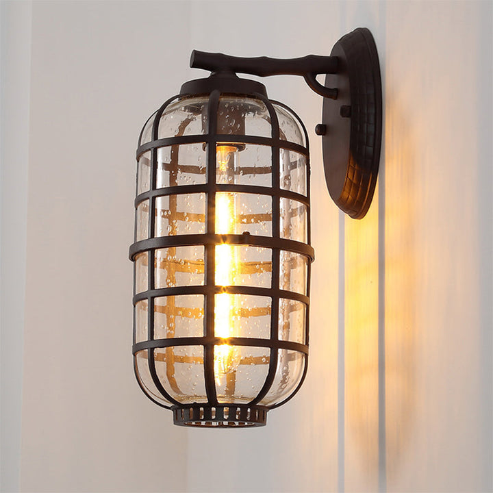 Lisslune | Caged Seeds Glass Wall Mounted Lamp Industrial Single Bulb Outdoor Sculpture Light in Black/Bronze, 5.5"/6"/8" Wide