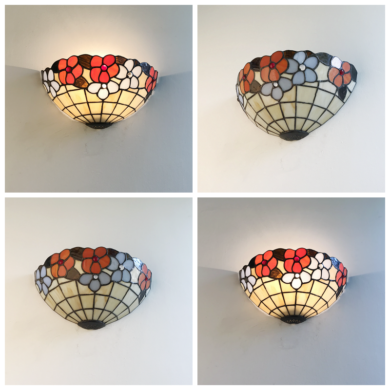 Lisslune | Floral Pattern Wall Light Tiffany Vintage Shell Wall Lamp in Beige/Pink-White for Hall Office