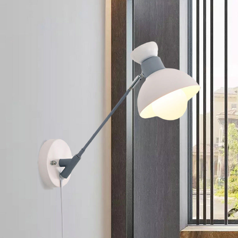 Lisslune | 5.5"/6"/7" W Armed Wall Sconce Minimalism Metal 1 Main Wall Mount Lighting in Gray for Living Room