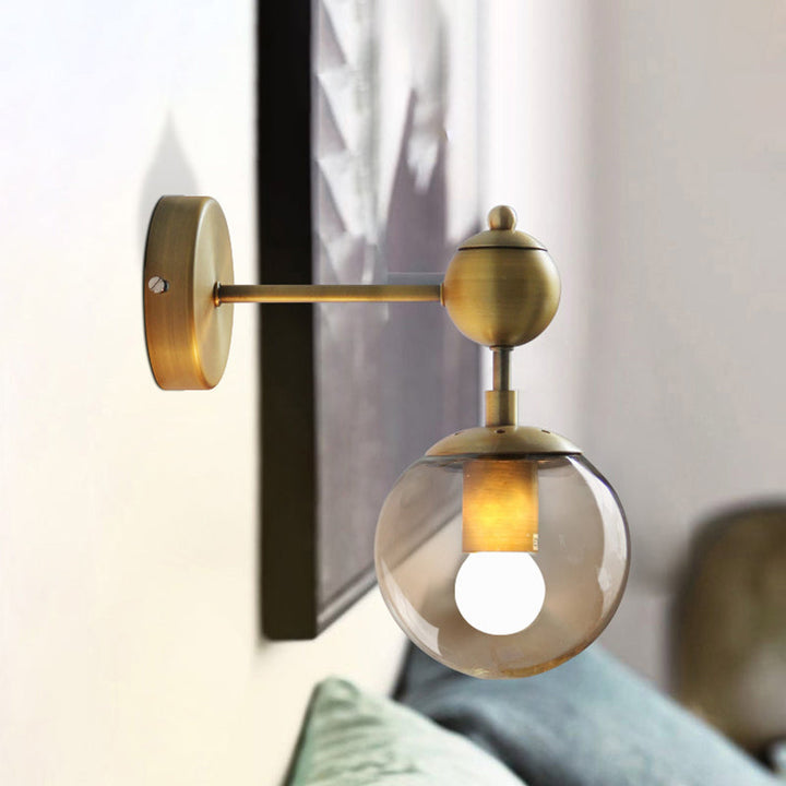 Lisslune | 1/2-Head Global Wall Mount Light with Amber Glass Shade Modernist Wall Lamp Lighting in Gold for Bedroom