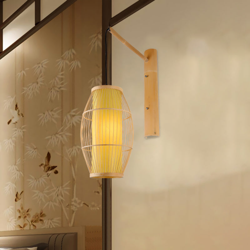 Skørter | Asian Style Rectangular Hanging Wall Lamp Bamboo 1 Bulb Bedroom Wall Light in Beige