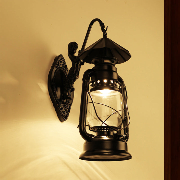 Lisslune | Kerosene Clear Glass Wall Lamp Coast Single Bulb Living Room Sconces Lamp in Black/Antique Brass