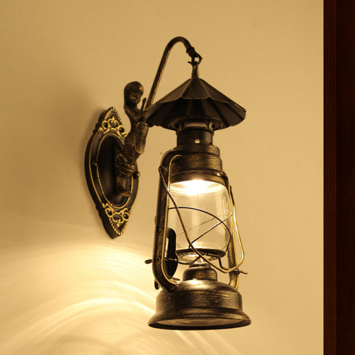 Lisslune | Kerosene Clear Glass Wall Lamp Coast Single Bulb Living Room Sconces Lamp in Black/Antique Brass