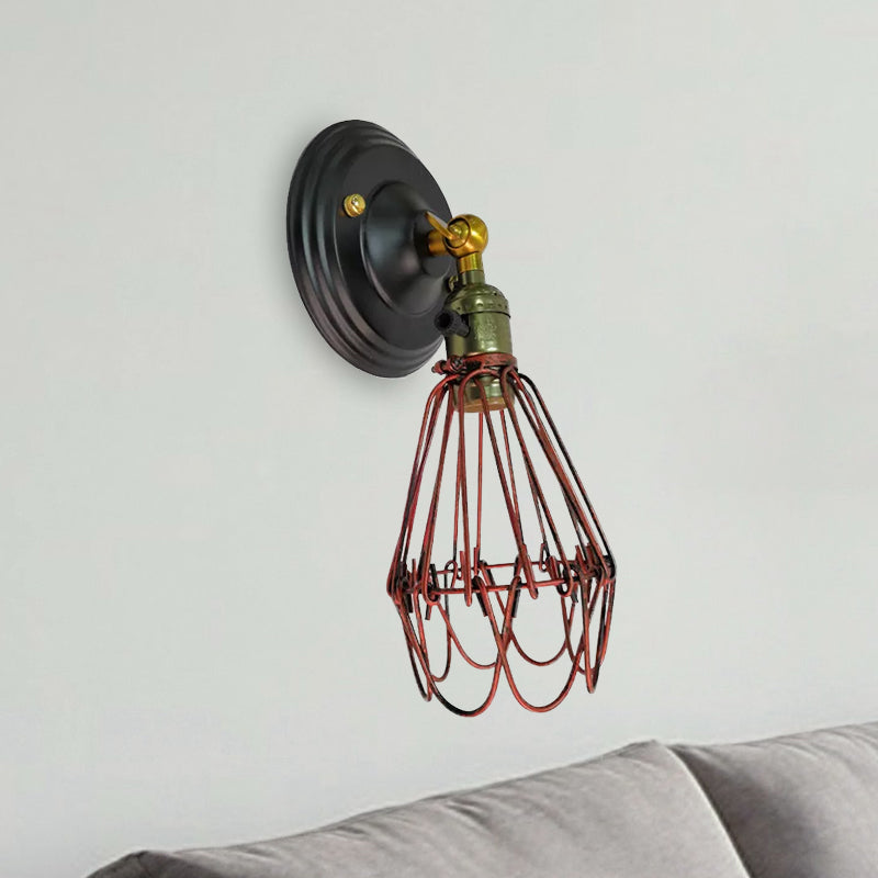 Skørter | Cast iron wire protection wall lighting farmhouse style 1 bulb restaurant swivel sconce lamp in black/bronze
