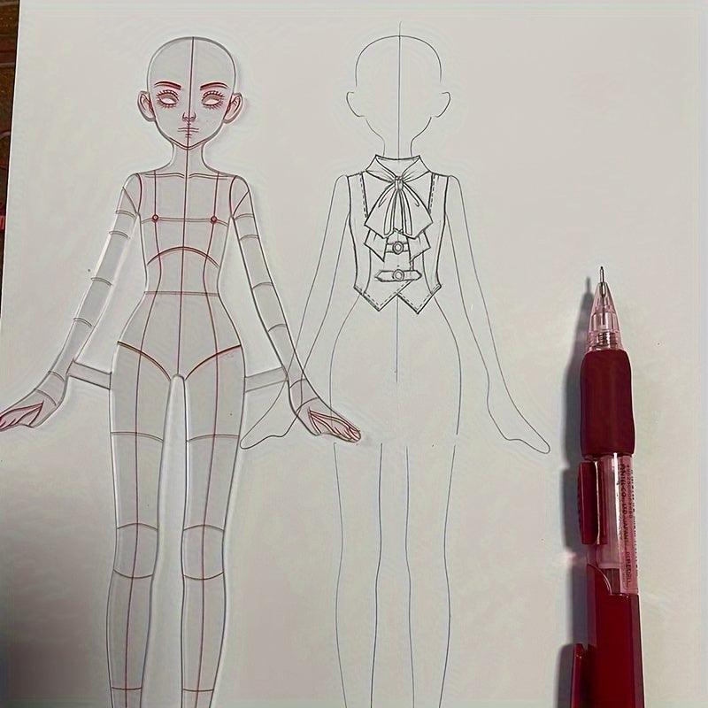 Lisslune | Clear Fashion Illustration Ruler Set with Template for Dress Forms for Designing for Students and Sketching BJD Doll Outfits