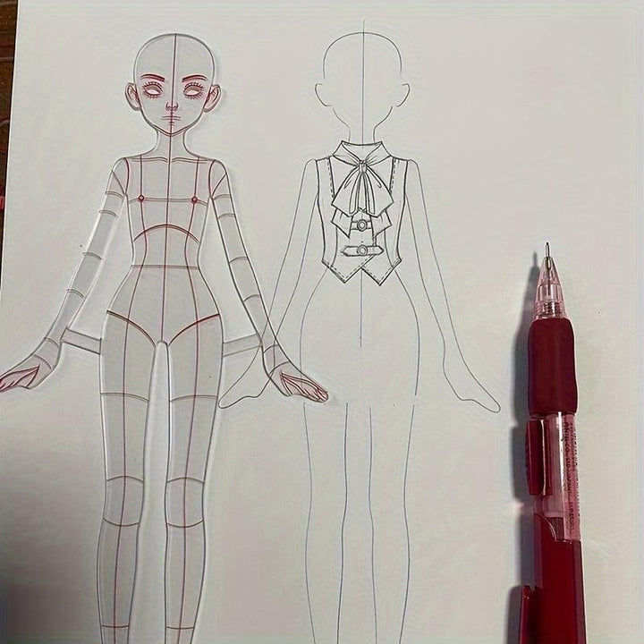Lisslune | Clear Fashion Illustration Ruler Set with Template for Dress Forms for Designing for Students and Sketching BJD Doll Outfits