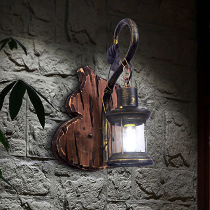 Lisslune | Coastal Lantern Wall Lighting Fixture 1 Lamp Clear Glass Wall Light in Antique Brass with Gourd Back Plate