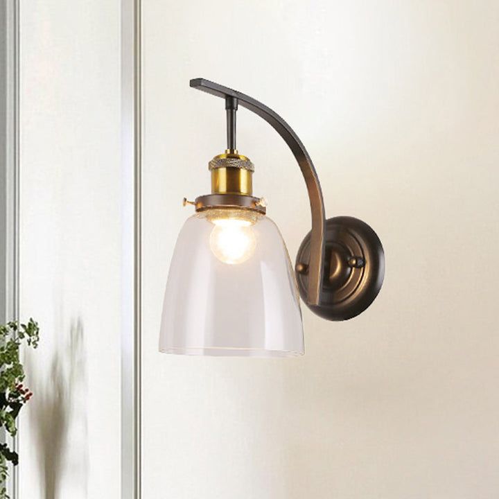 Lisslune | A Bulb Clear Glass Wall Light Vintage Black Dome Living Room Wall Lamp