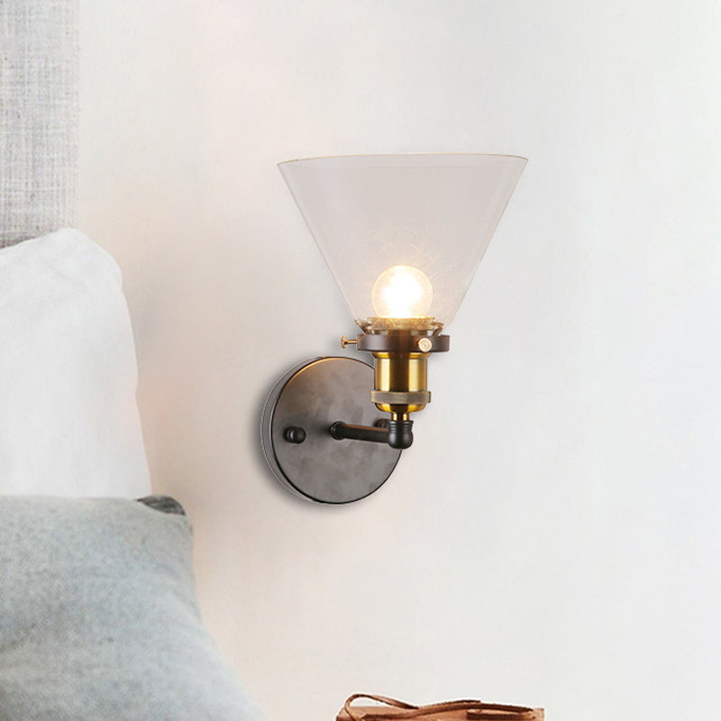 Lisslune | Clear Glass Black Wall Lamp Lighting Cone 1-Light Antique Lamp for the Kitchen
