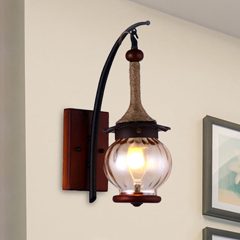Lisslune | Amber Scratched Glass Lantern Wall Light Rustic Single Light Wall Mounting for Indoor
