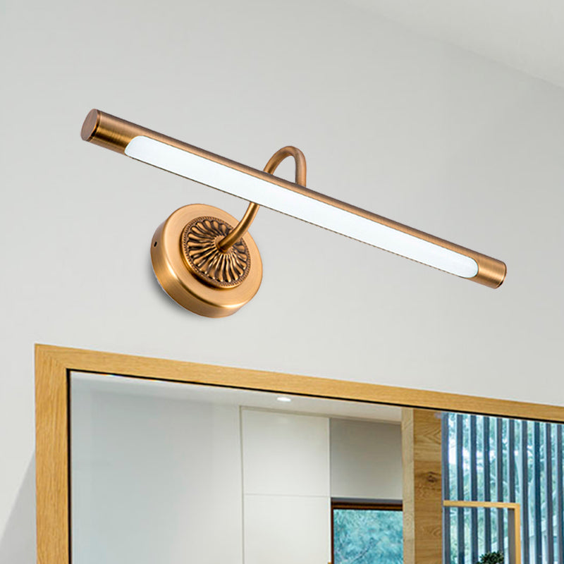 Skørter | Modernist style tube metal wall lamp 18"/22" W LED wall-mounted lamp in weathered copper/brushed brass, warm/white light