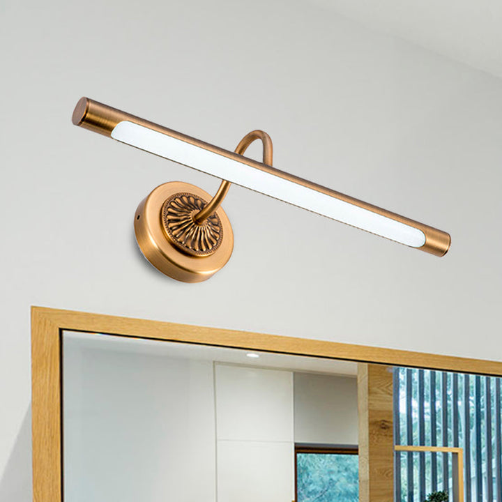 Skørter | Modernist style tube metal wall lamp 18"/22" W LED wall-mounted lamp in weathered copper/brushed brass, warm/white light
