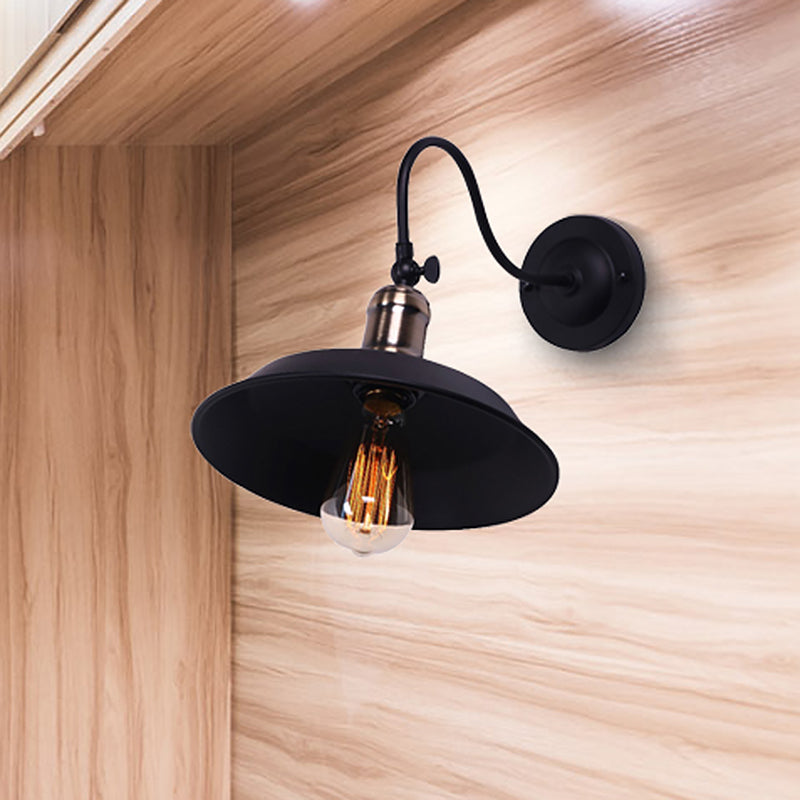 Lisslune | Farmhouse Barn Wall Mount Light 1 Bulb Metallic Wall Lighting with Gooseneck Arm in Black for Balcony