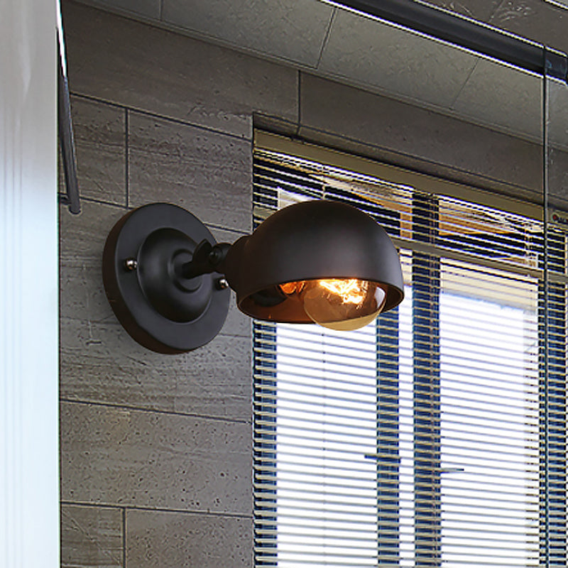 Lisslune | 1 head wall-mounted light loft style dome shade metal adjustable wall lamp in black for bedroom
