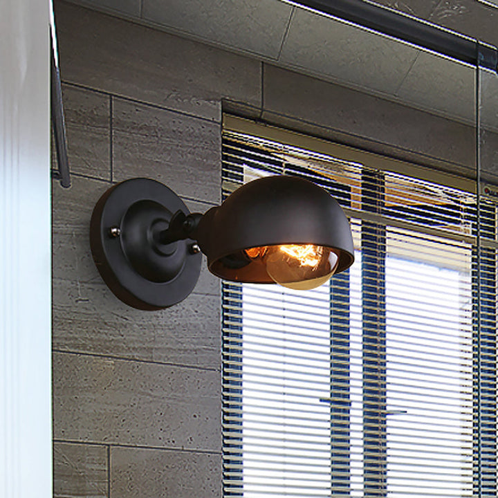Lisslune | 1 head wall-mounted light loft style dome shade metal adjustable wall lamp in black for bedroom