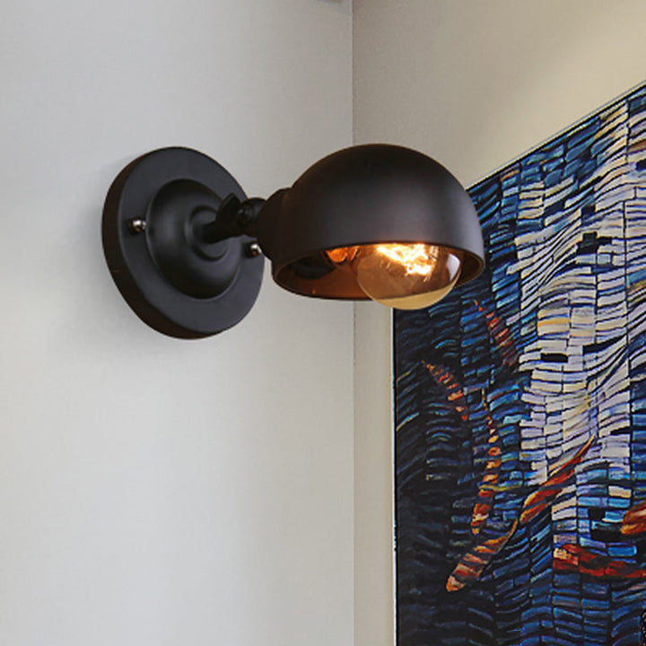 Lisslune | 1 head wall-mounted light loft style dome shade metal adjustable wall lamp in black for bedroom