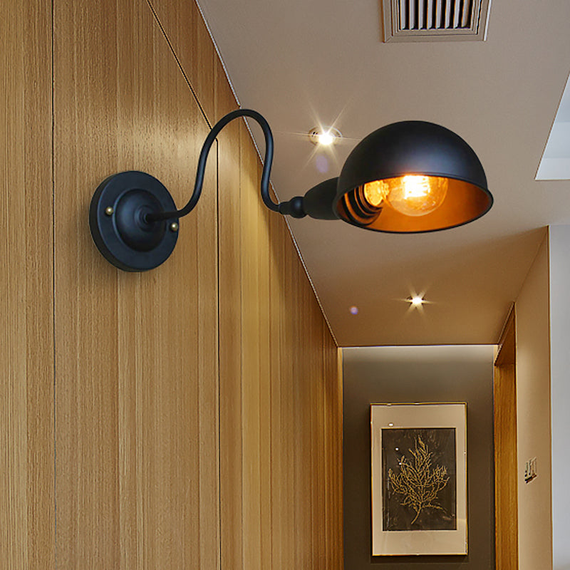 Lisslune | 1 head wall-mounted light loft style dome shade metal adjustable wall lamp in black for bedroom