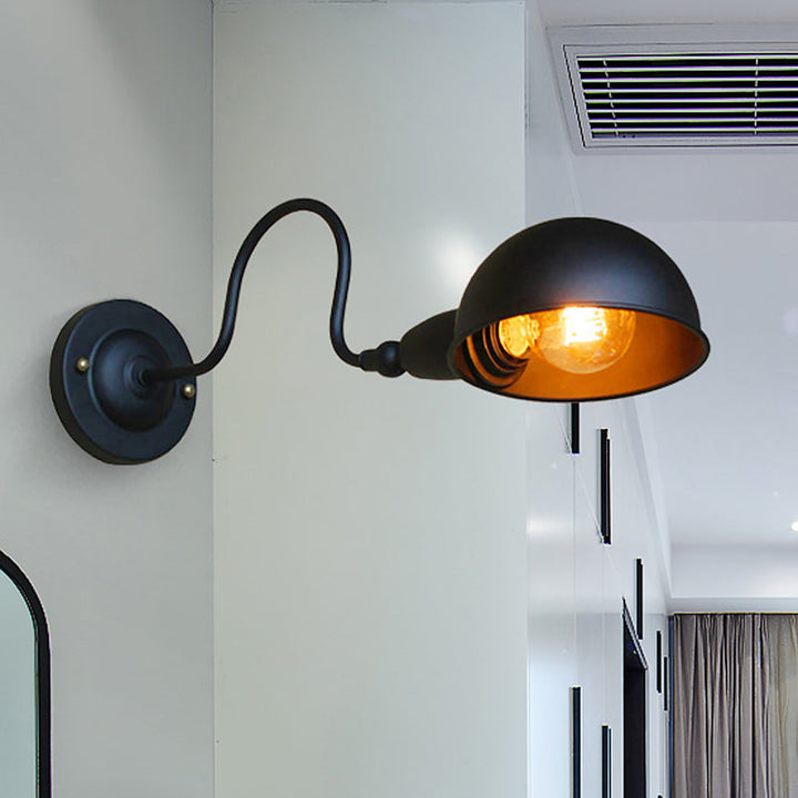 Lisslune | 1 head wall-mounted light loft style dome shade metal adjustable wall lamp in black for bedroom