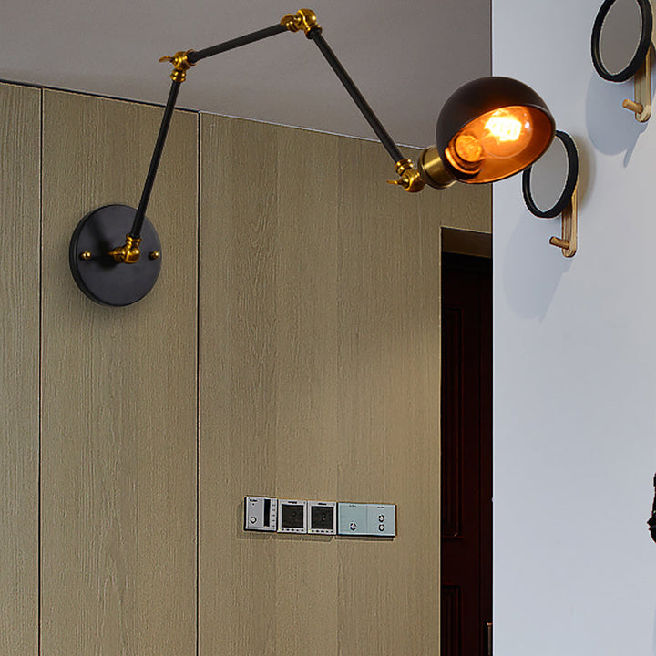 Lisslune | 1 head wall-mounted light loft style dome shade metal adjustable wall lamp in black for bedroom