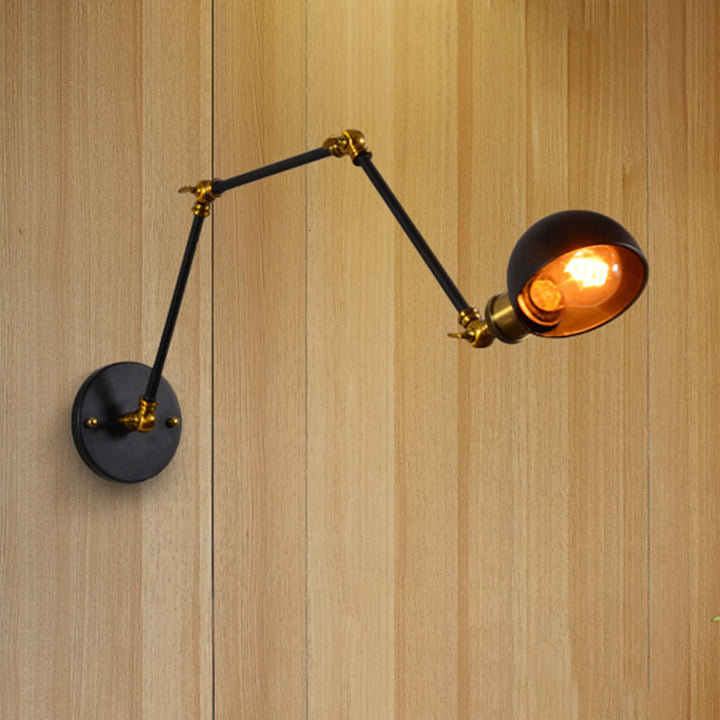 Lisslune | 1 head wall-mounted light loft style dome shade metal adjustable wall lamp in black for bedroom