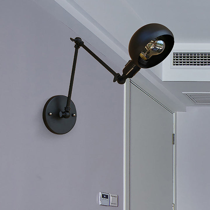 Lisslune | 1 head wall-mounted light loft style dome shade metal adjustable wall lamp in black for bedroom