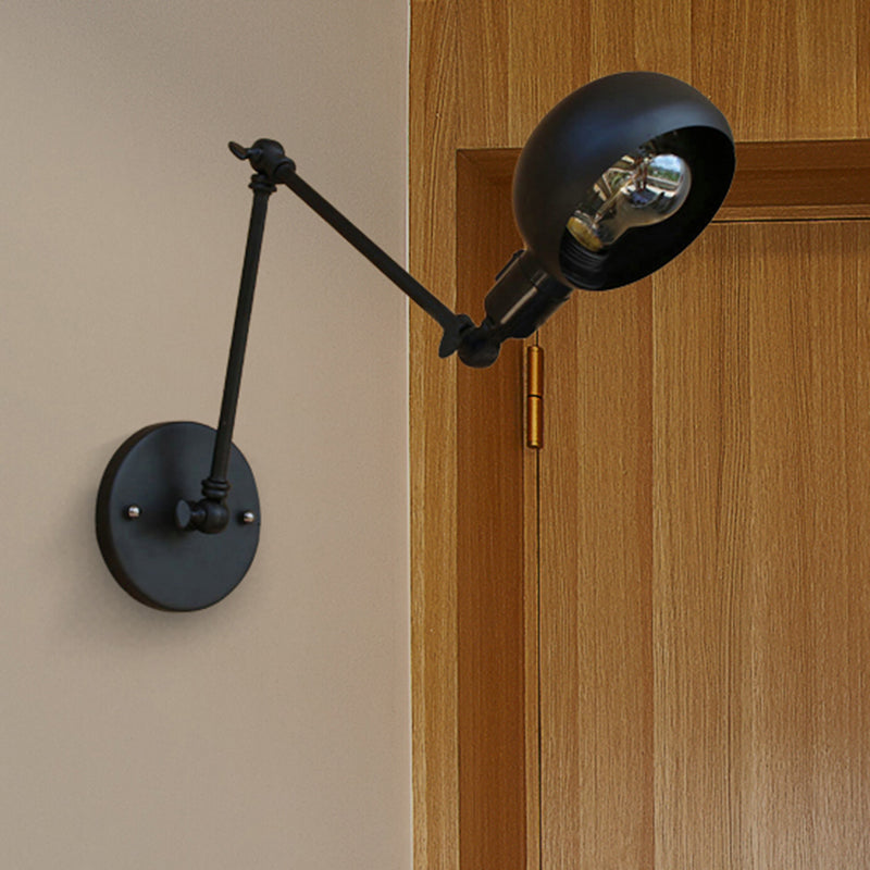 Lisslune | 1 head wall-mounted light loft style dome shade metal adjustable wall lamp in black for bedroom