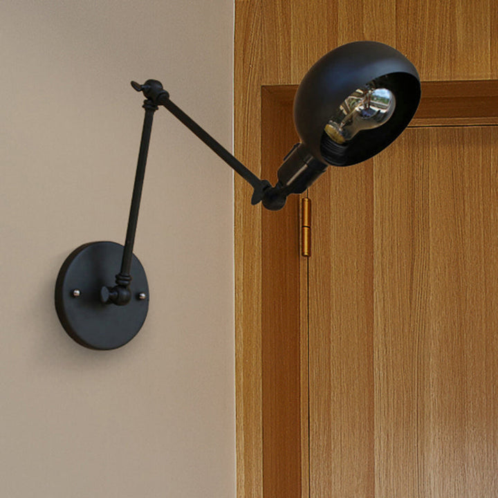 Lisslune | 1 head wall-mounted light loft style dome shade metal adjustable wall lamp in black for bedroom